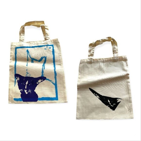 Screen printed Cat tote bag, organic cotton, hand printed,  Kitty Motif, New - Picture 1 of 8